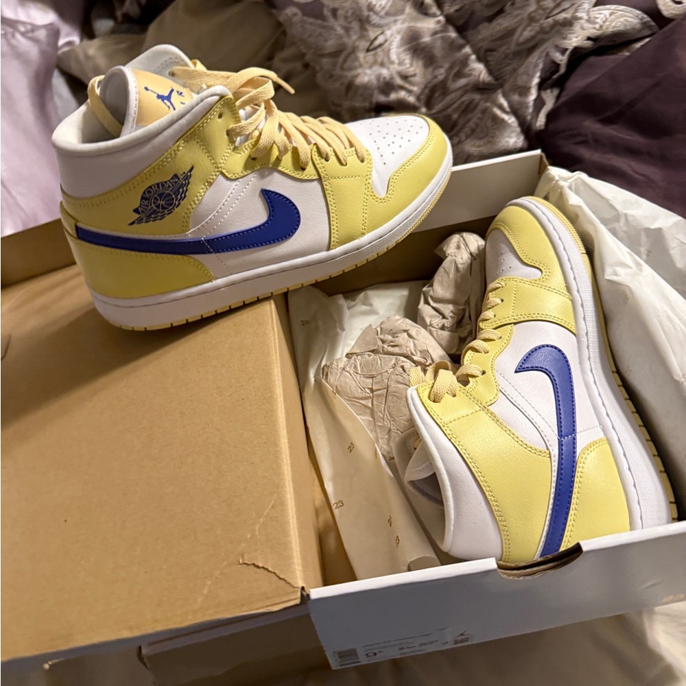 Jordan Vibrant Yellow and Blue Sneakers